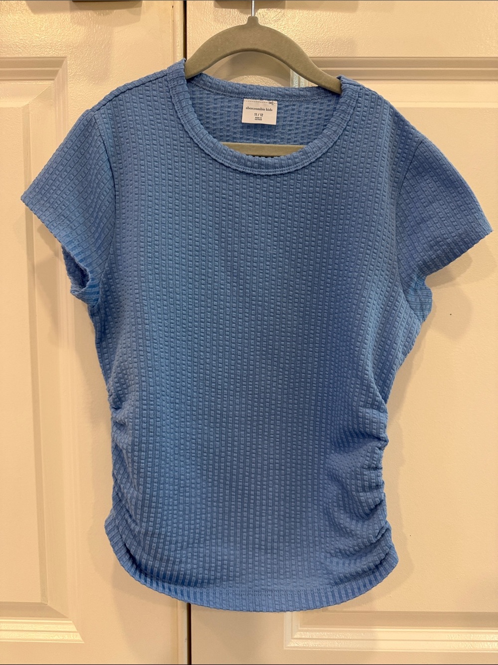 abercrombie kids Light Blue Textured Ruched Short Sleeve Tee